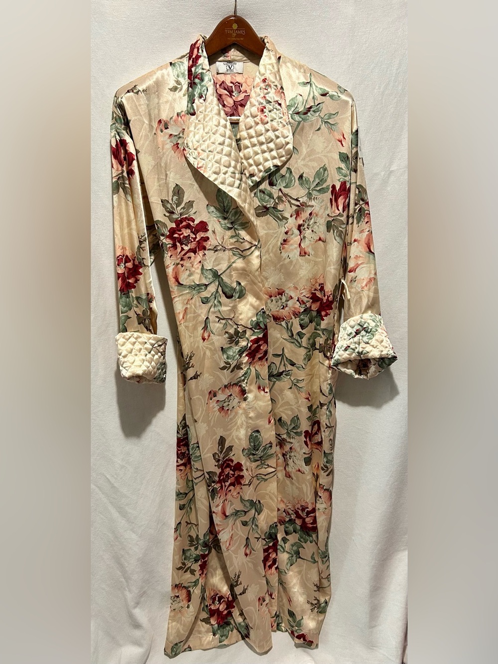 Vintage Valentino Intimo Silk Floral Robe Quilted Collar Designer Loungewear OS